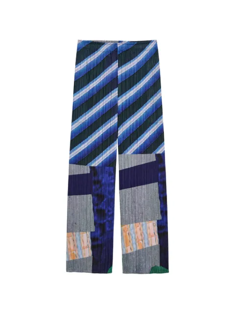 Pleats Please Issey Miyake striped-pattern trousers Blue PP66JF674