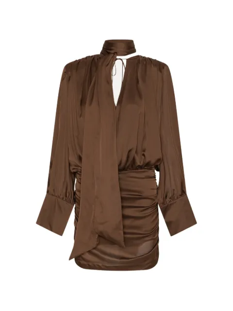 ROTATE BIRGER CHRISTENSEN chiffon LS V-neck dress dark brown Brown 1159082037