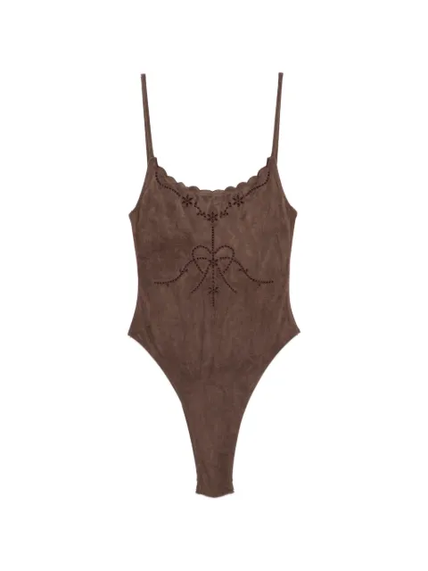 Frankies Bikinis Juliet scalloped embroidered swimsuit Brown 12126SD
