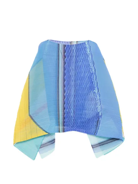 Pleats Please Issey Miyake City Collage Madame-T pleated poncho Blue PP67AD121