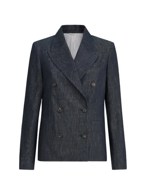 Brunello Cucinelli cotton denim-effect twill blazer with monili Blue MB1257427C001
