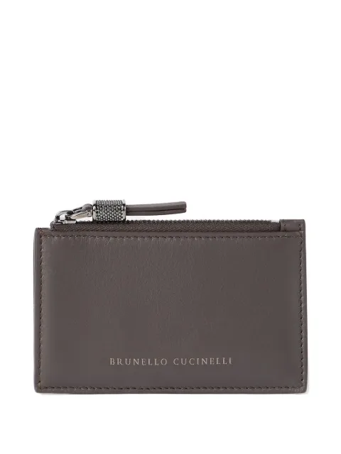 Brunello Cucinelli calfskin card case with shiny zipper pull Brown MWCRM2714C8279