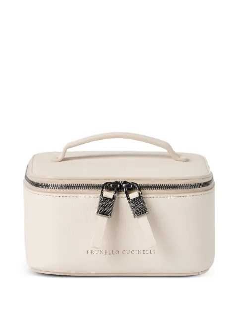 Brunello Cucinelli grained calfskin jewelry box with shiny zipper pull Neutrals MWCAM2728C8905