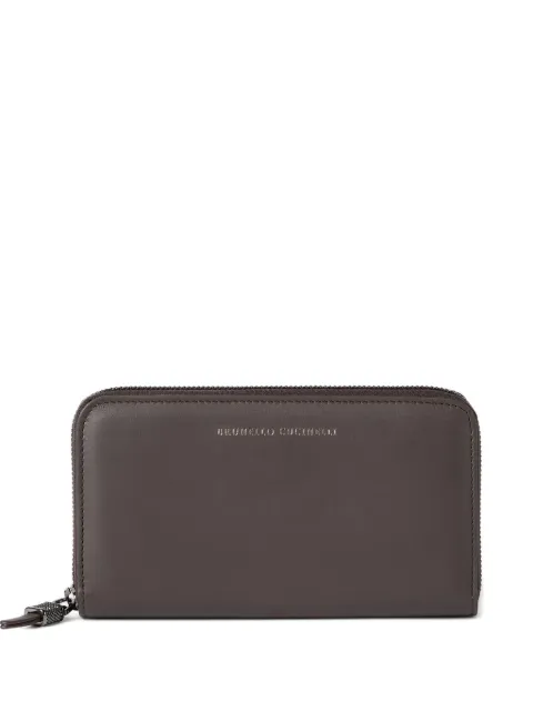 Brunello Cucinelli calfskin wallet with shiny zipper pull Brown MWCRM2724C8279