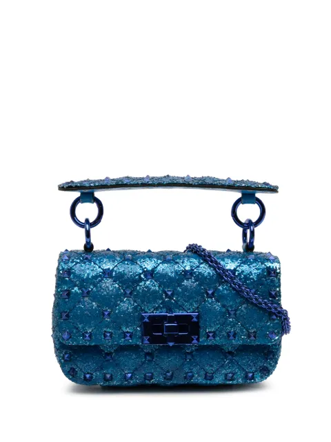 Valentino Garavani Pre-Owned 2018-2025 Mini Glitter Rockstud Spike satchel Blue 47EP15MDT31XKU4Y