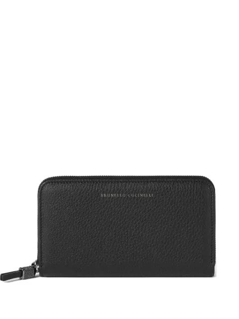 Brunello Cucinelli Grained calfskin wallet with shiny zipper pull Black MWCAM2724C101