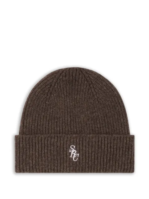 Sporty & Rich ribbed embroidered-logo beanie hat Brown AC06666302BR27