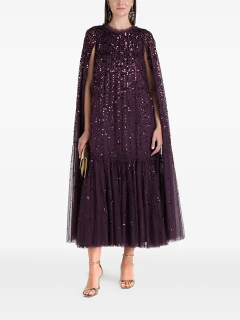 Needle & Thread Falling Stars sequin cape maxi dress Purple DGCP04RRM26