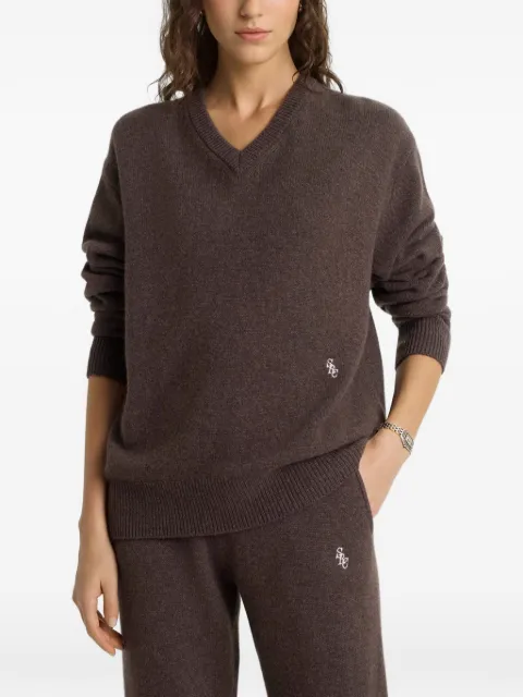 Sporty & Rich V-neck embroidered-logo sweater Brown WS07666302BR27