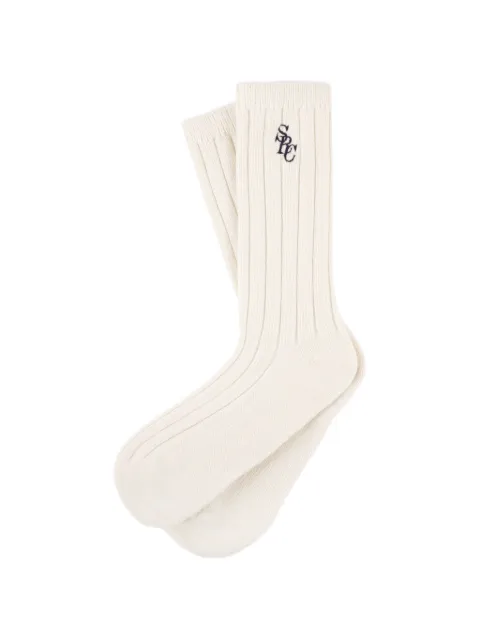 Sporty & Rich SRC embroidered ribbed socks Neutrals AC07867302WH371