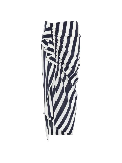 BONDI BORN Orta silk striped ruffled midi skirt Blue SK50644