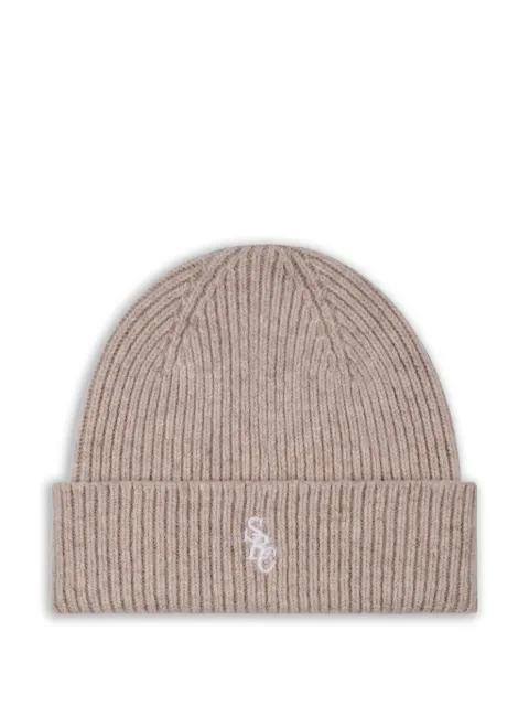 Sporty & Rich embroidered-logo ribbed beanie hat Neutrals AC06666302BE24