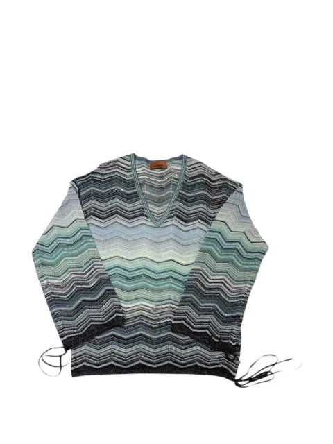 Missoni chevron-pattern V-neck T-shirt Blue DS26SJ0FBK01H9