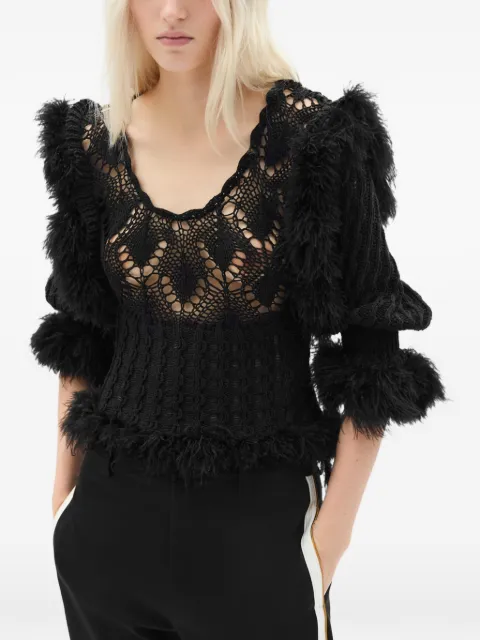 Ann Demeulemeester Dudu feather-trim scallop-neck sweater Black B0013956KN089