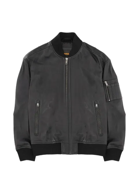 BOSS zip-up leather bomber jacket Black 50552151