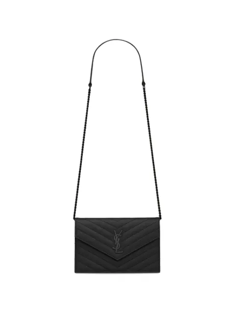 Saint Laurent Cassandre chevron-quilted chain clutch bag Black 857605BOW08