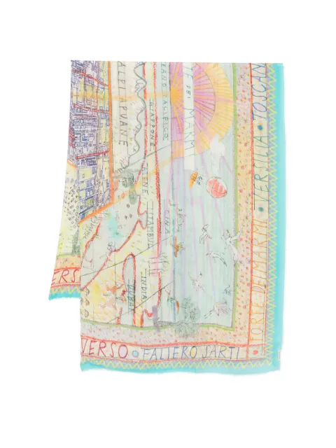 Faliero Sarti New Forte Dei Marmi fringed printed scarf Blue E262078