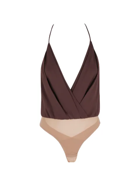Elisabetta Franchi Georgette V-neck spaghetti-strap top Brown BO01461E2