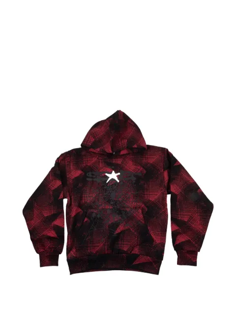 SP5DER plaid-pattern star-detail hoodie Red SP5DER299