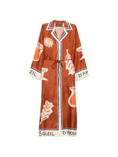 ALEMAIS Soleil D'Amour collar printed midi dress Brown 6080D