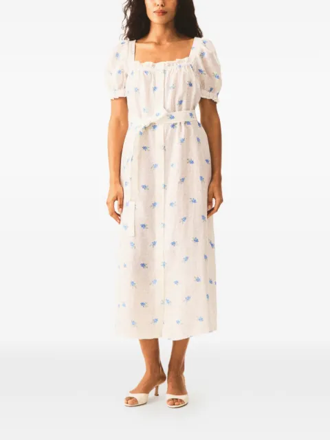 Sleeper Brigitte floral-print belted midi dress White BRDR01F103N