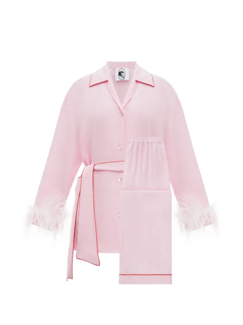 Sleeper Miss Cat belted feather-detail pajama set Pink MCSP02P006F