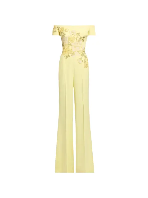 Elie Saab Candy floral-embroidered off-shoulder jumpsuit Yellow JU150ABC26CD023