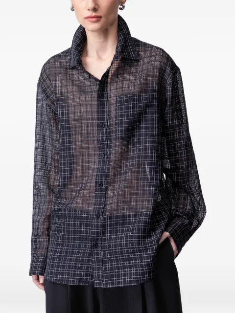 ARTICLE TEN check-pattern silk shirt Blue A0305904