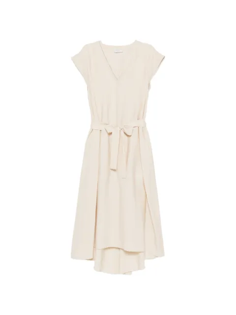 Peserico V-neck belted-waist midi dress Neutrals A0222305435