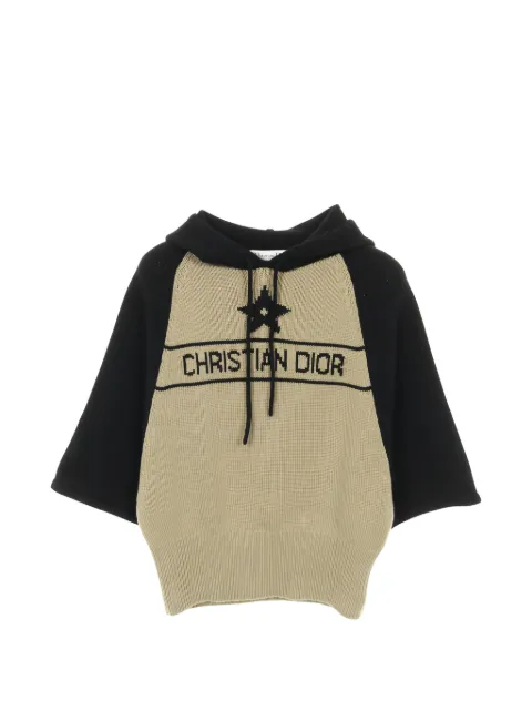 Christian Dior Pre-Owned 2010s logo-intarsia drawstring hoodie Neutrals 1044133