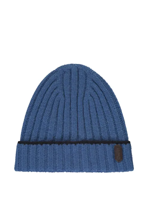 Moorer ribbed brim turned-up beanie hat Blue ASHERCWS