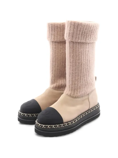 CHANEL Pre-Owned 1986-1988 CC-logo boots Neutrals 1039818