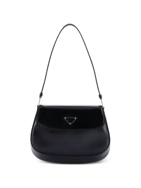 Prada Pre-Owned Cleo Flap Shoulder Bag Spazzolato Leather Small hobo bag Black 4BG56G8YSWC7R4J9