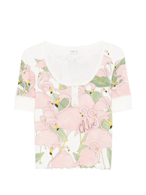 Chloé flamingo-print T-shirt White CH26UJH56287