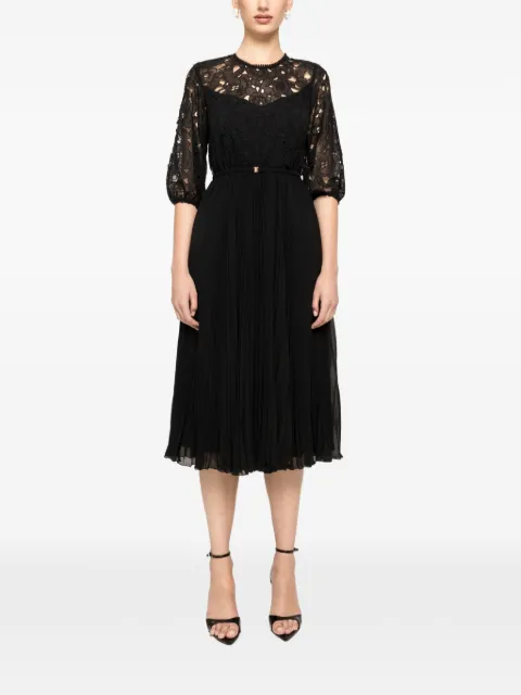 NISSA round-neck pleated midi dress Black RC15049