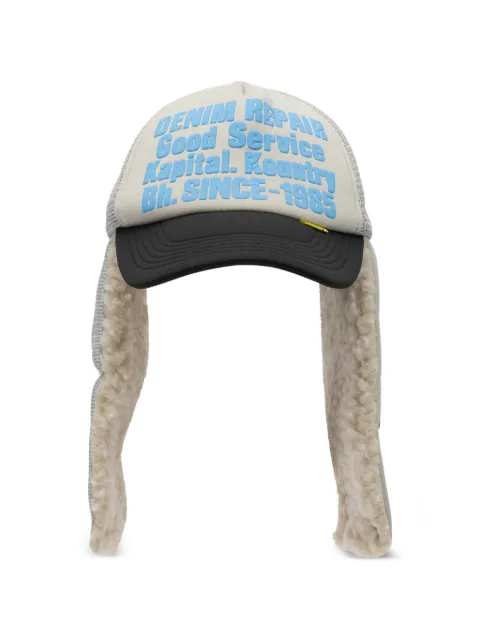 KAPITAL faux-shearling logo-print hat Neutrals K2510XH531GRYXBLACK