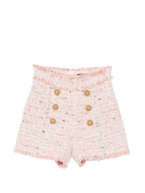 Balmain button-embellished tweed shorts Pink HF1PA313XM17