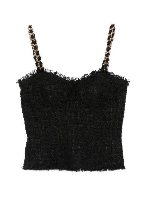 Balmain sleeveless tweed chain-link strap top Black HF1AD003XM07