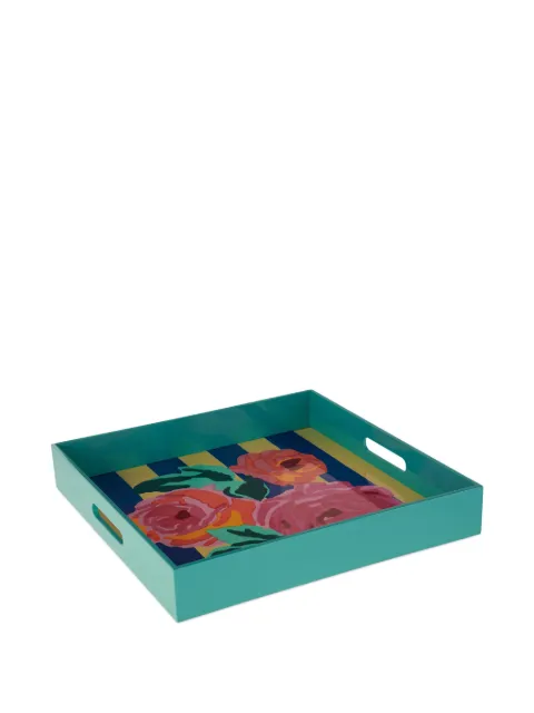 Lisa Corti stripes floral-print tray Blue 0TRAY405X405MDFWNIS7040X40