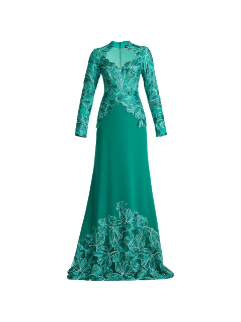 Tadashi Shoji floral long-sleeve maxi dress Green CJJ26210LEMERA