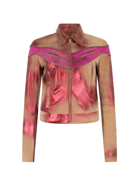 Roberto Cavalli metallic-finish leather jacket Red WQP400PC002