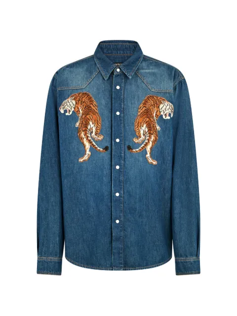 Roberto Cavalli tiger-appliqué shirt Blue WNJ72BDAR37