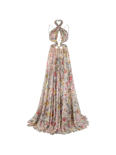 Roberto Cavalli floral-print halterneck maxi dress Neutrals WQT129CKR29