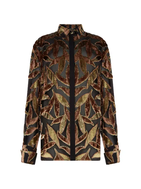 Roberto Cavalli sheer foliage motif shirt Black WWT700FC007