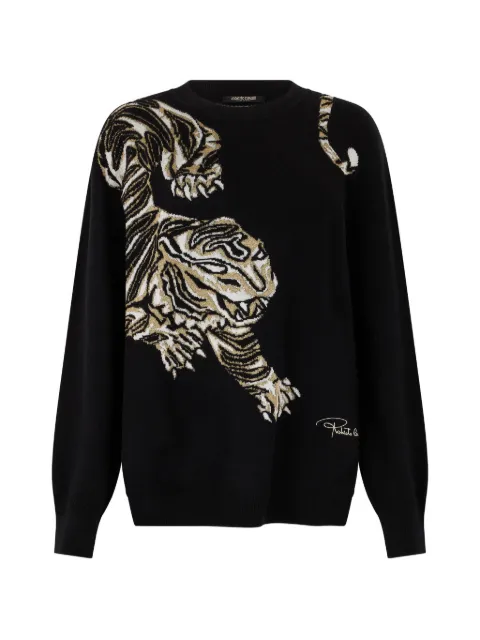 Roberto Cavalli tiger-print crew-neck sweater Black WKM603MQ014