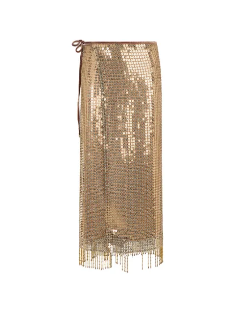 Roberto Cavalli sequin fringed midi skirt Gold WWR305TR007