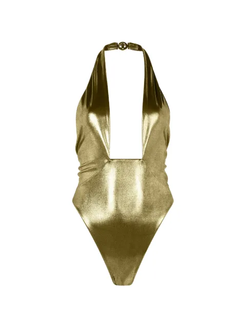 Roberto Cavalli geometric neckline one-piece swimsuit Gold WWW002JE032