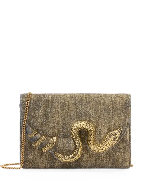 Roberto Cavalli brushed-effect snake-motif shoulder bag Gold WWB001VZ010