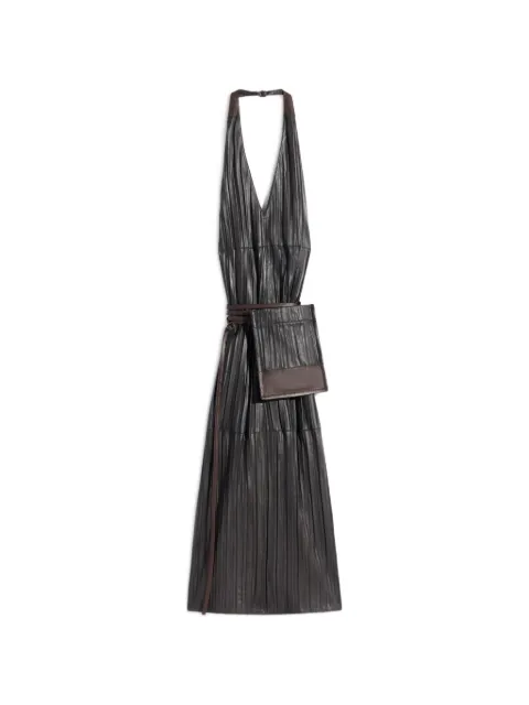 LEMAIRE leather apron dress in crinkle lamb leather Brown DR1142LL0179