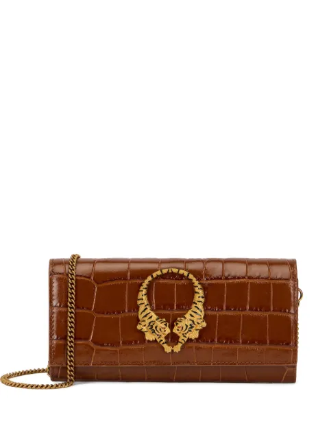 Roberto Cavalli crocodile-effect Tiger Tooth wallet on chain Brown WKA007PZ975